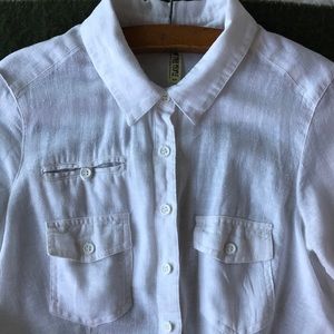 Free People White Button Up Linen Cotton Shirt S